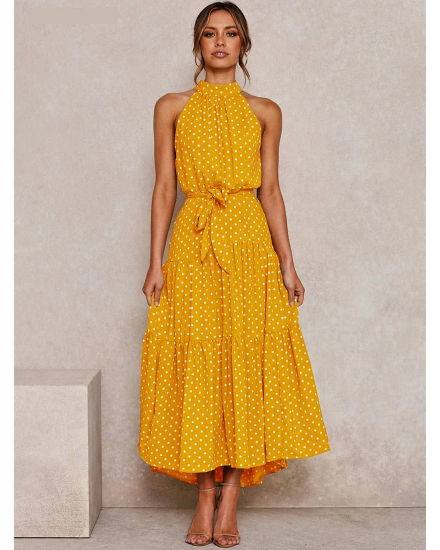 Vestido longo polka - Amarelo
