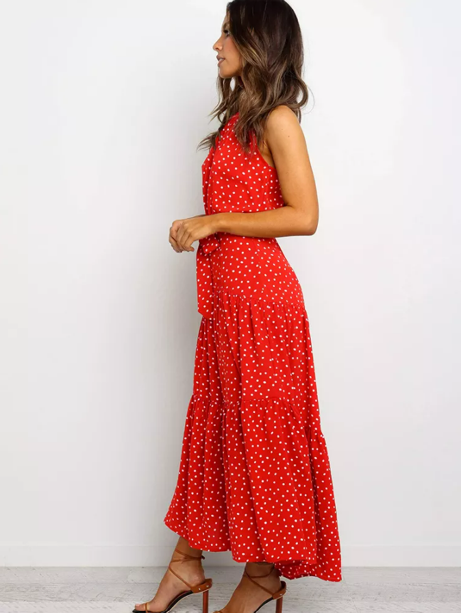 Vestido longo polka - Vermelho