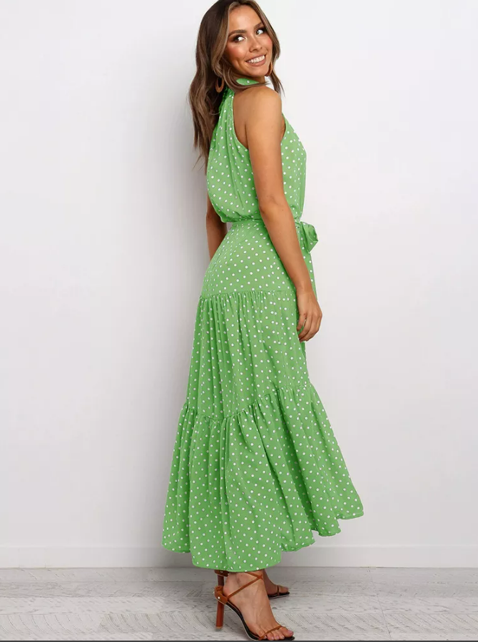 Vestido longo polka - Verde